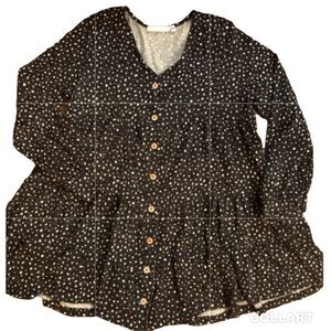 CES Femme charcoal-white long sleeve boho tunic top or mini dress size Med